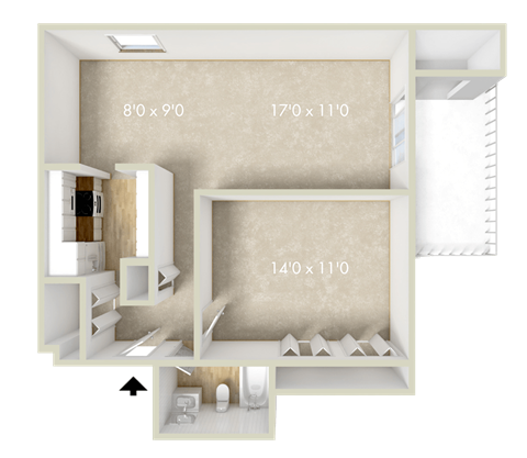 Floor plan for 1 bed, 1 bath, 759 sqft